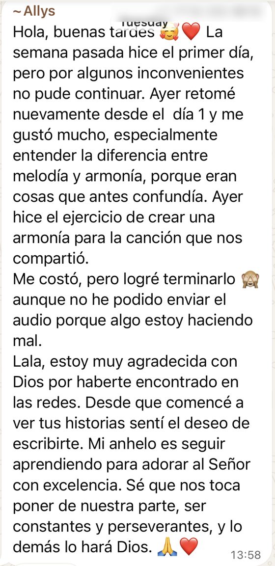 Mensaje de WhatsApp de Allys