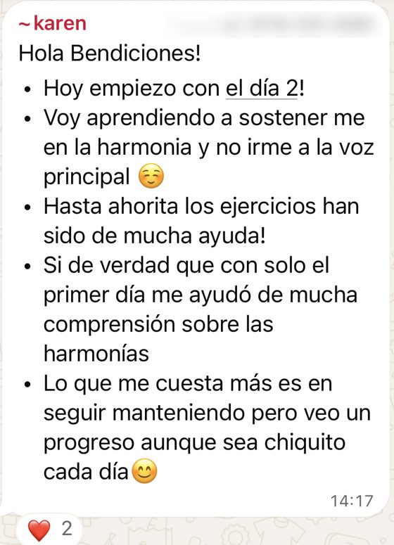 Mensaje de WhatsApp de Karen