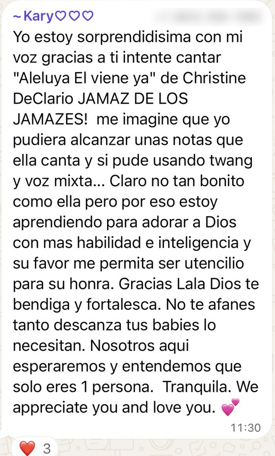 Mensaje de WhatsApp de Kary
