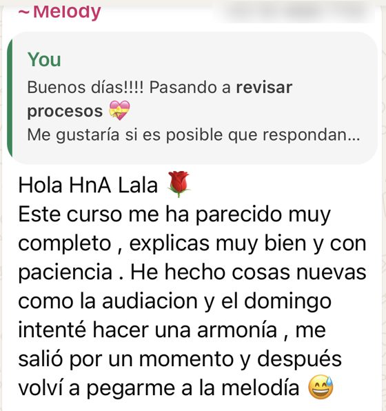 Mensaje de WhatsApp de Melody